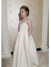Ivory Satin Box Pleated Simple Flower Girl Dress With Pockets
